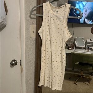 Sleeveless White Dress with Yellow Floral Pattern